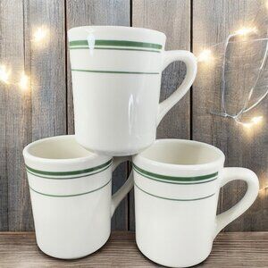 TUXTON 9oz Ceramic Restaurant Grade Diner Coffee Cup Mug Green Stripes Set 3 VTG
